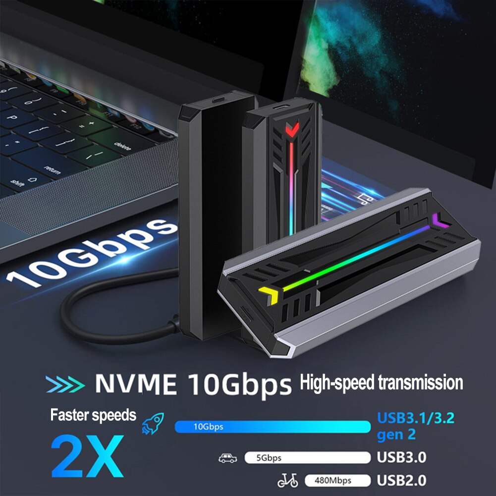 SSD 인클로저 B-키 M-키 솔리드 스테이트 드라이브 케이스 NVMe NGFF 외장 하드 드라이브, USB 3.1 C 타입, M.2 2230 2242 2260 2280